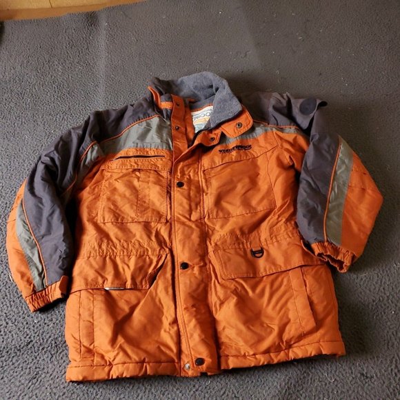 Weatherproof Function Jacket Boys L Large‎ 14-16 Orange Gray Nylon Fleece Lined - Picture 1 of 12